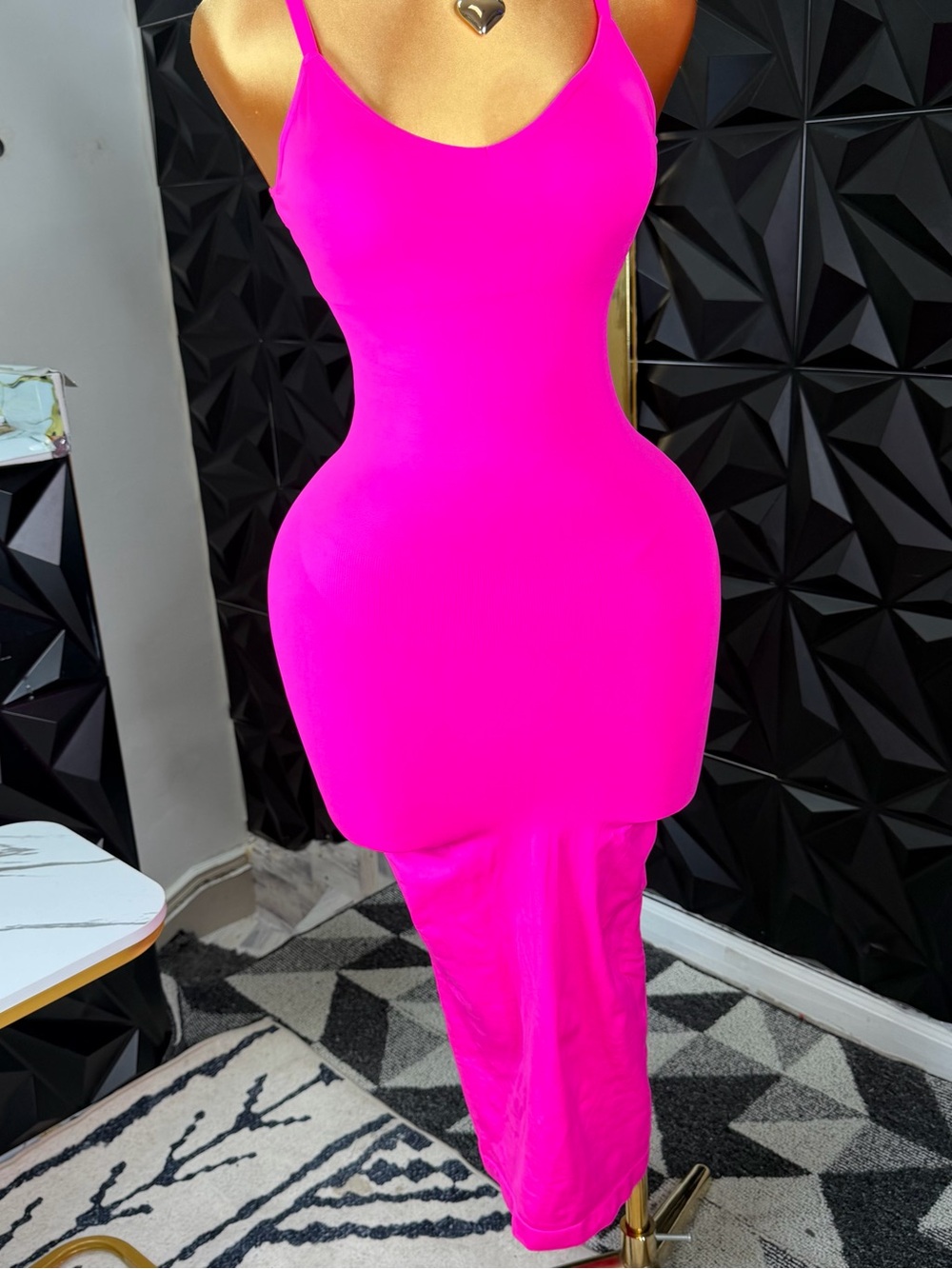 🔥👗Hot Pink Bodycon Maxi Dress with Spaghetti Straps